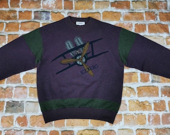 Iceberg Vintage Sweater MANFRED VON RICHTHOFEN Biplane Airplane Comic Casual