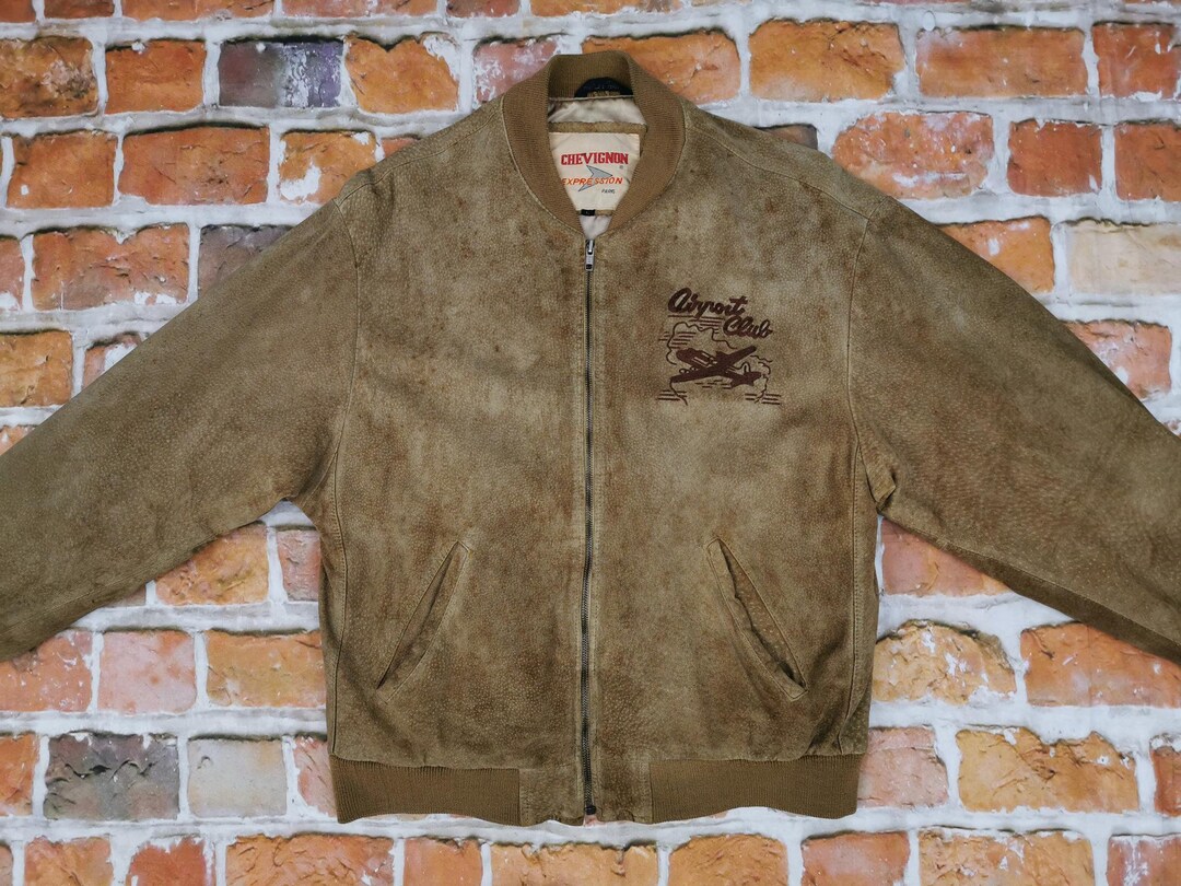 Chevignon Vintage Leather Jacket Brown Airport Club Casual Suede