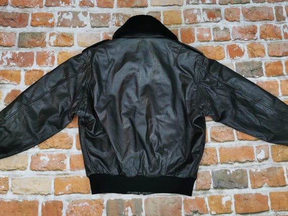 Chevignon veste cuir pilote vintage col fourrure noir casual Etsy Canada