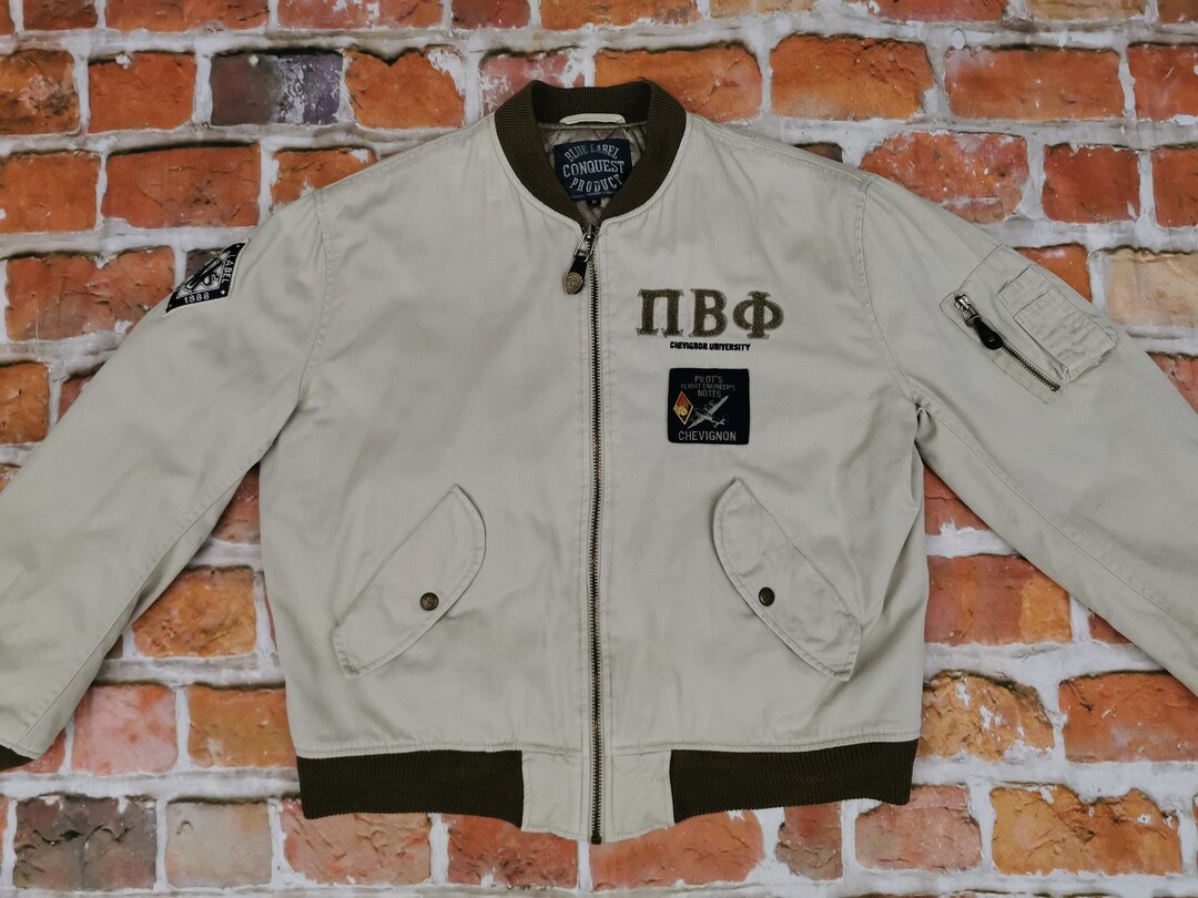 Chevignon Vintage Ma1 Denim Bomber Jacket Beige Flight Casual Etsy UK