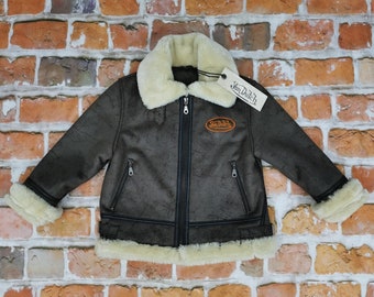 Von Dutch Veste pilote d'hiver vintage SHEARLING B3 pour enfant en cuir d'agneau marron décontracté