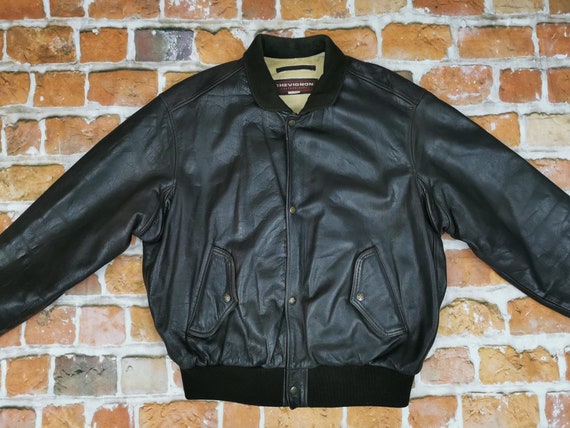 Chevignon Vintage Leather Jacket Brown Always Porte Avion Casual Bomber