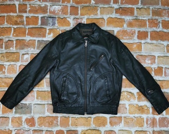 Chevignon 57 Vintage Leather Jacket Round Arch Black Casual - Etsy