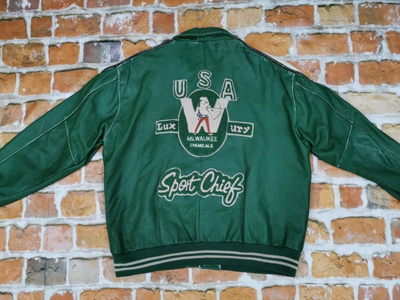 Lee Trevor アメリカ ヴィンテージ レザー ジャケット グリーン バー  