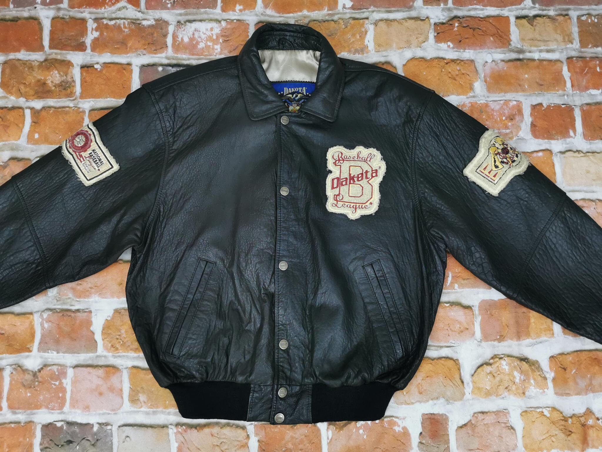 Dakota Usa Vintage Leather Jacket League Baseball Black