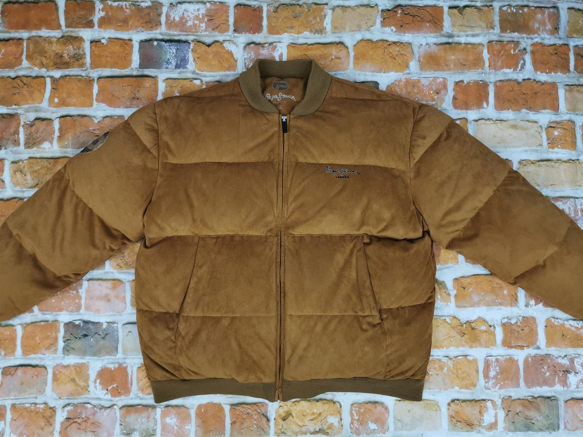 PEPE JEANS ダウンジャケット Pepe Jeans London Vintage Suede Down Jacket Brown Casual Winter - Etsy