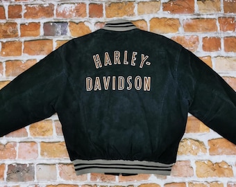 Chaqueta de cuero vintage Harley Davidson 1903 de ante negro para motociclistas.