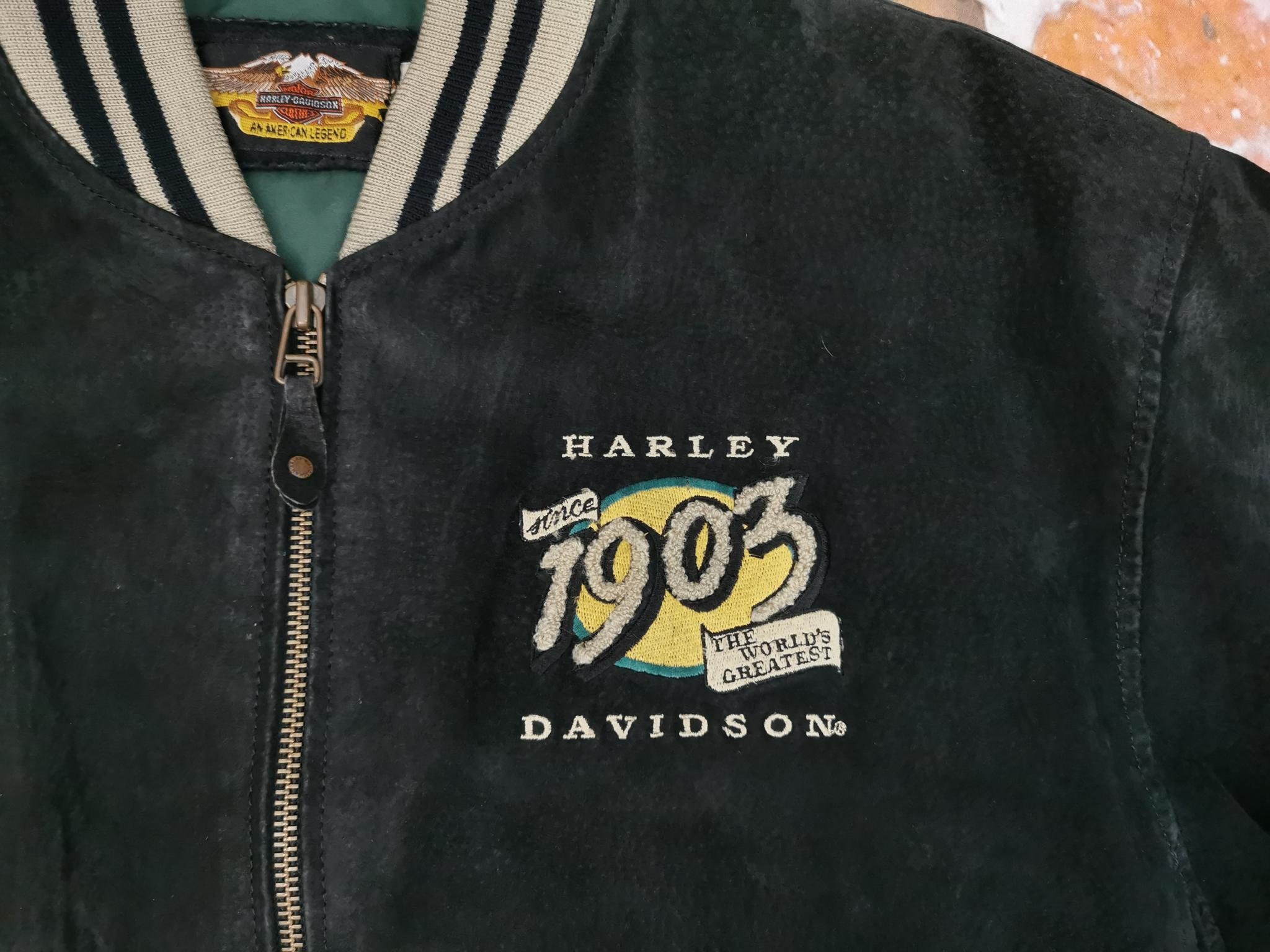 Harley Davidson Vintage Leather Jacket 1903 Black Suede Motorcycle Casual Biker Etsy Canada