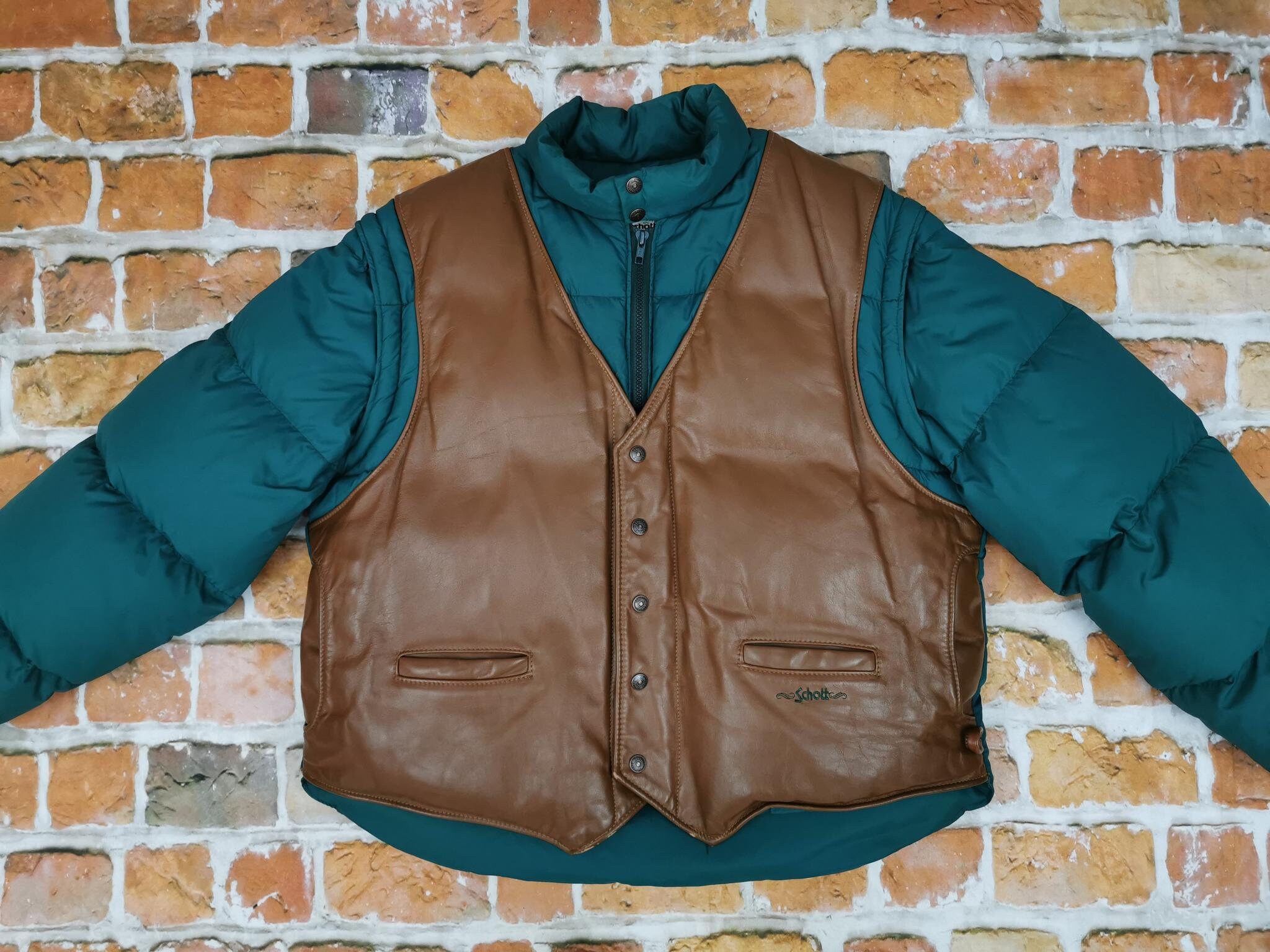 Schott Bros Ny Vintage Winter Down Jacket Petrol Green Down Vest