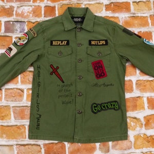 Replay Blue Jeans Brand Vintage Black Army Jacket Casual Khaki Etsy Green Stinger - Patch