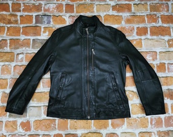 Chevignon chaqueta de cuero de motociclista vintage negro b escama etiqueta de leyenda de motocicleta casual