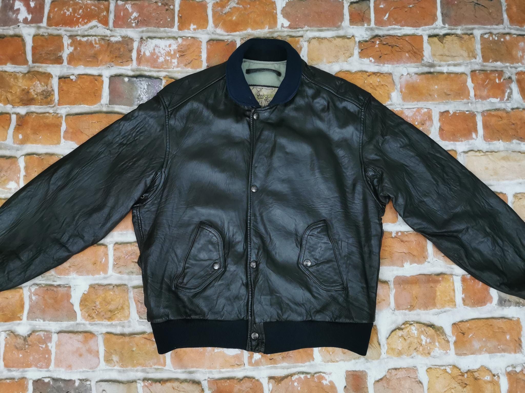 ジャケット・アウター vintage C&S Mackinnon leather jacket S Vintage Black Leather Blazer: Retro Genuine Leather Jacket