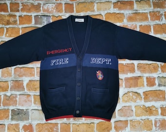 Iceberg vintage cardigan EMERGENCY FIRE DEPT blue firefighter sweater casual