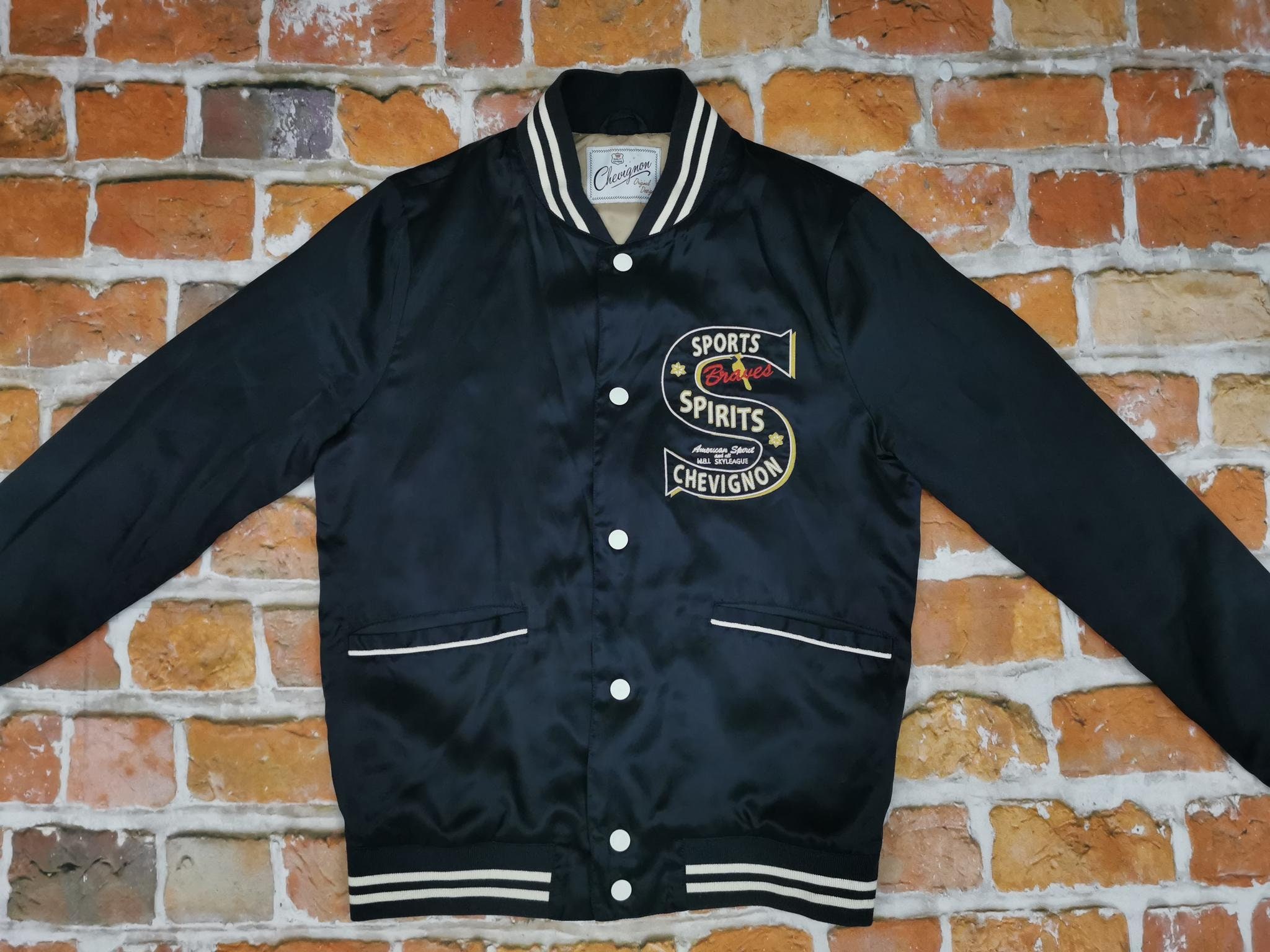 Chevignon Vintage Bomber Jacket Braves Spirit Sky League Blue Casual Etsy UK