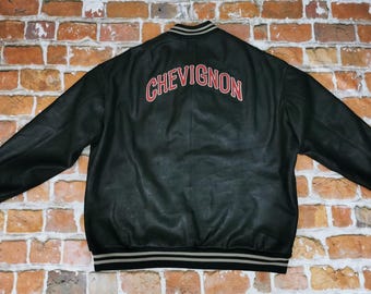 Chaqueta de cuero vintage Chevignon Teddy con lazo redondo, color negro, talla 5XL xxxxxl
