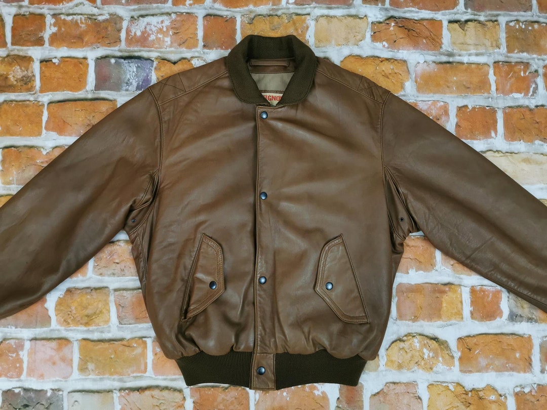 Chevignon Vintage Leather Jacket Porte Avion Chocolate Brown