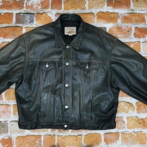 Veste cuir vintage Chevignon marron VERITABLE CUIR SURTEINT vestes en jean style western casual