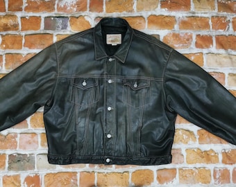 Chevignon 57 Vintage Leather Jacket Round Arch Black Casual - Etsy