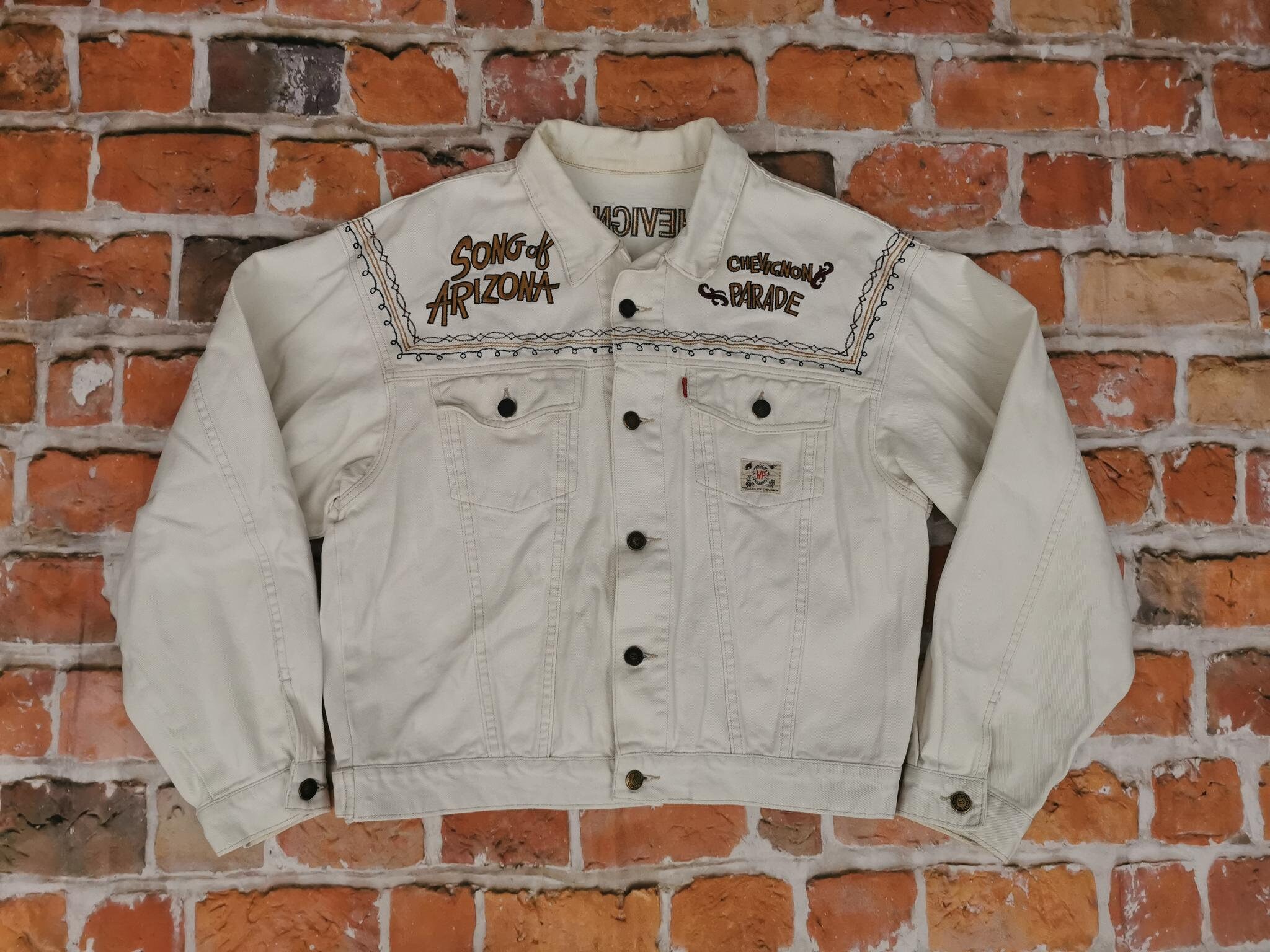 ◇RONRON◇ NEEDLEWORK WESTERN DENIM JACKET WHITE Entyinea Men's Sherpa Trucker Jacket Cowboy Cut Western