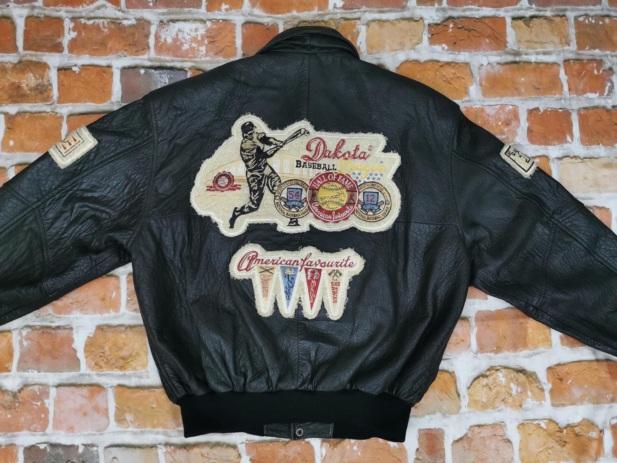 トップス Nasngwam. WAILERS LEATHER JACKET Dakota Dakota Usa Vintage Leather Jacket League Baseball Black Varsity