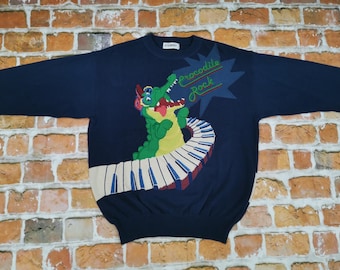 Iceberg Vintage Sweater Crocodile Rock Piano Crocodile Comic Glimar Casual Elton John