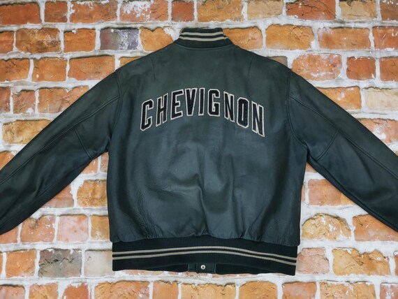Chaqueta de cuero vintage Chevignon lazo redondo verde militar casual Etsy Espana