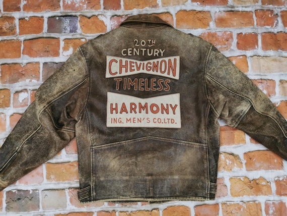 Chevignon Paris Vintage Biker Leather Jacket Timless Harmony Brown Beige Casual Motorcycle