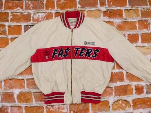 Chevignon Vintage Bomber Jacket Beige Fasters Red Casual Etsy