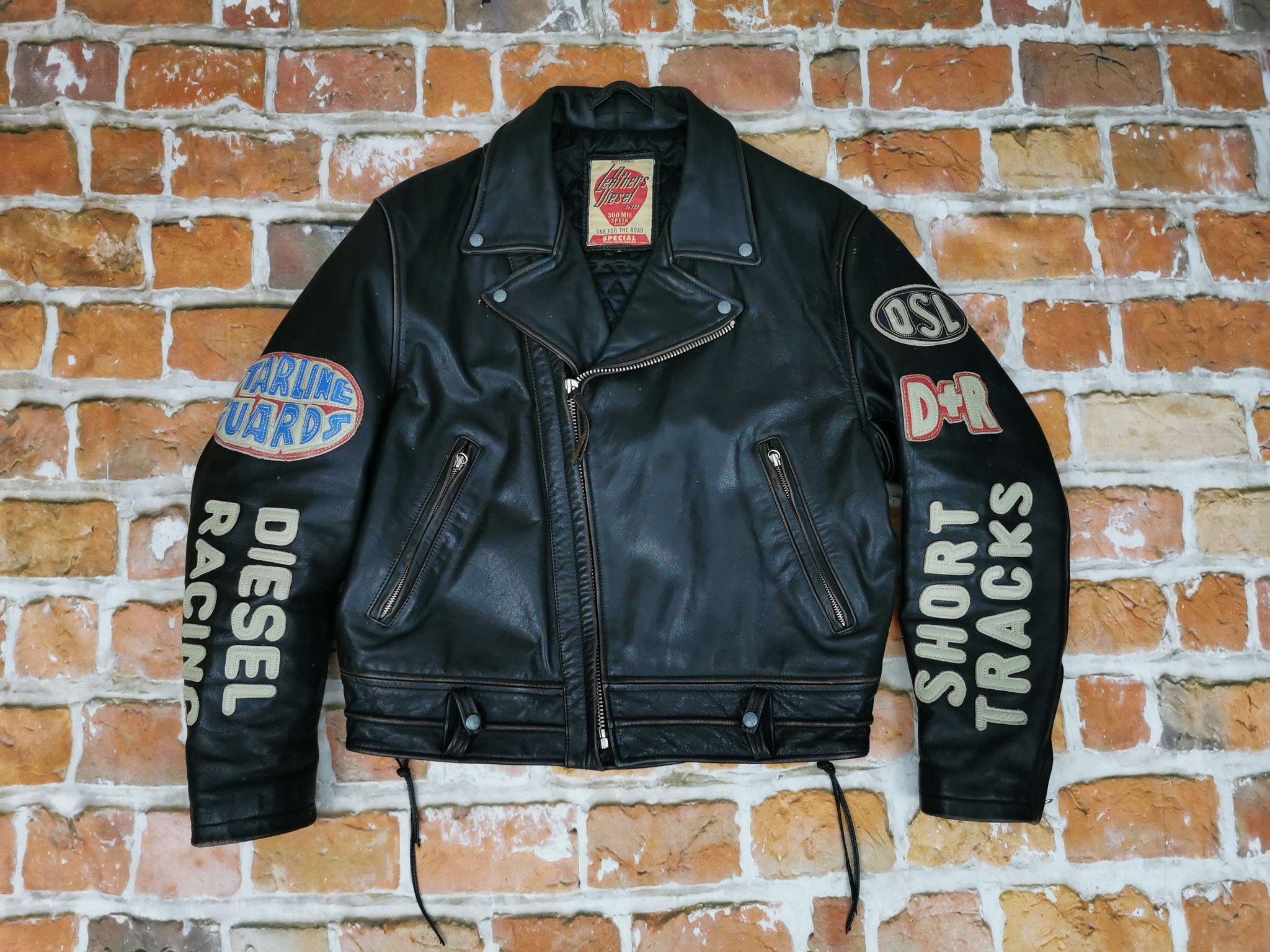Diesel Dsl Racing Vintage Biker Leather Jacket SHORT TRACKS Black