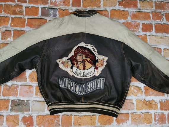 Dakota Usa veste en cuir vintage mondialement celebre American Spirit Indian Chief Brown Varsity Etsy France