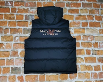 Chaleco de plumas vintage Marc O Polo Chevignon con capucha, estilo casual de invierno, azul marino