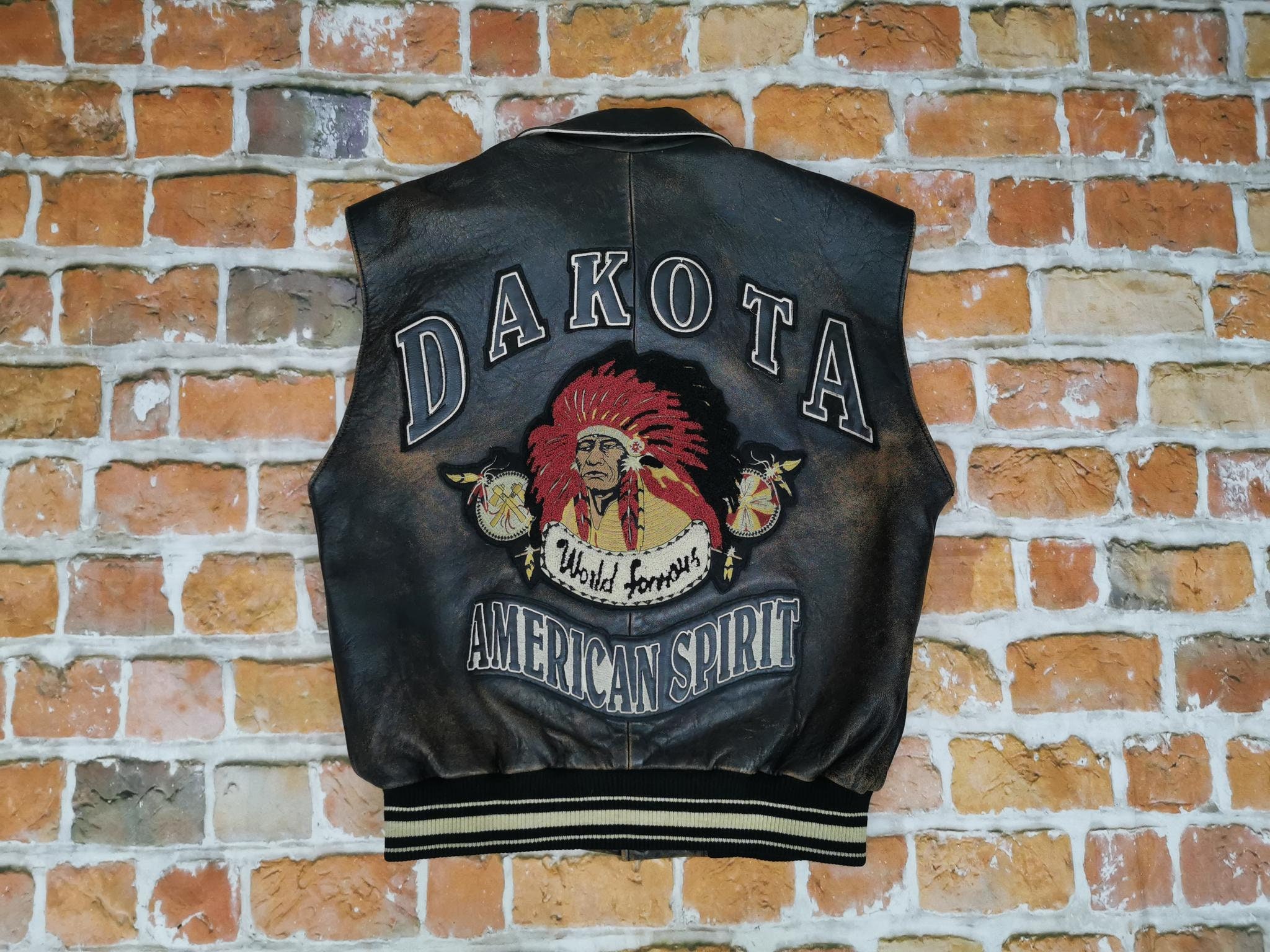 Dakota Vintage Biker Leather Vest American Spirit Varsity Indian 