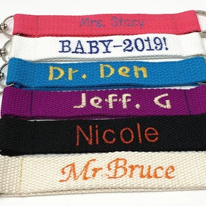 Personalized Custom Heavy Durable Webbing Key Fob, Monogrammed Keychain with Split Ring and Clasp