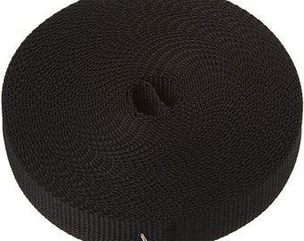 Correa de cincha de polipropileno negro resistente de 1 pulgada (2,5 cm) Fabricada en EE. UU. 50 yardas