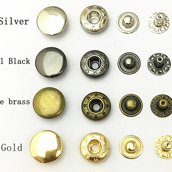 10 Set Premium Rivet Poppers Snap Fasteners Press Couture Cuir Artisanat Boutons (8mm 10mm 12.5mm 15mm)