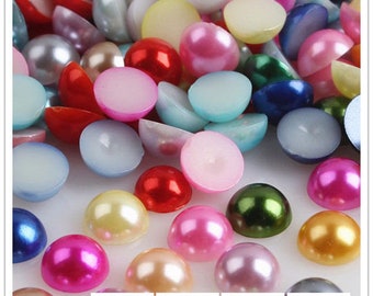 Multi color 4mm Half Pearl Round Bead Flat Back Jewelry beads with a Wax pencil tool (1400/2100/2800 pcs) - U.S.