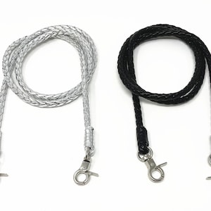 Cordón largo de cuero trenzado para billetera, mascarilla, identificación médica y porta credencial en plata y negro
