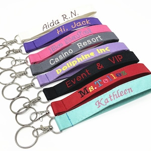 Llavero de pulsera de tela de poliéster sólido con monograma personalizado
