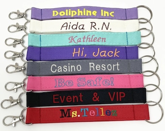 Monogrammed Solid Poly fabric Key Fob Keychain opening with Split Ring and Clasp in Personalized