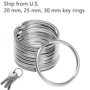 Premium Pack 20/25/30 mm Key Rings Chains Split Ring Hoop Metal Steel in Silver (10-100 pack)