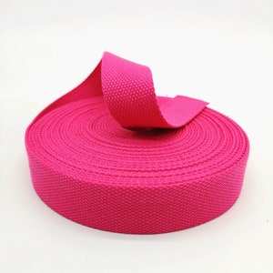 Hot Pink Cotton Webbing - 1 inch (25 mm) Heavy weight Cotton Webbing (5-100 Yards) - U.S. Free & Fast Ship
