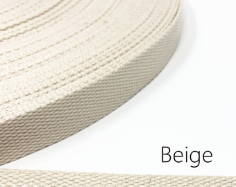 Beige Cotton Webbing - 1 inch (25 mm) Heavy weight Cotton Webbing (5-100 Yards) U.S.A