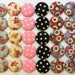 Cotton Fabric Covered Buttons, Fabric Covered Buttons, Fabric Covered Round Metal Flatback size 1.5 inch (5 pack)