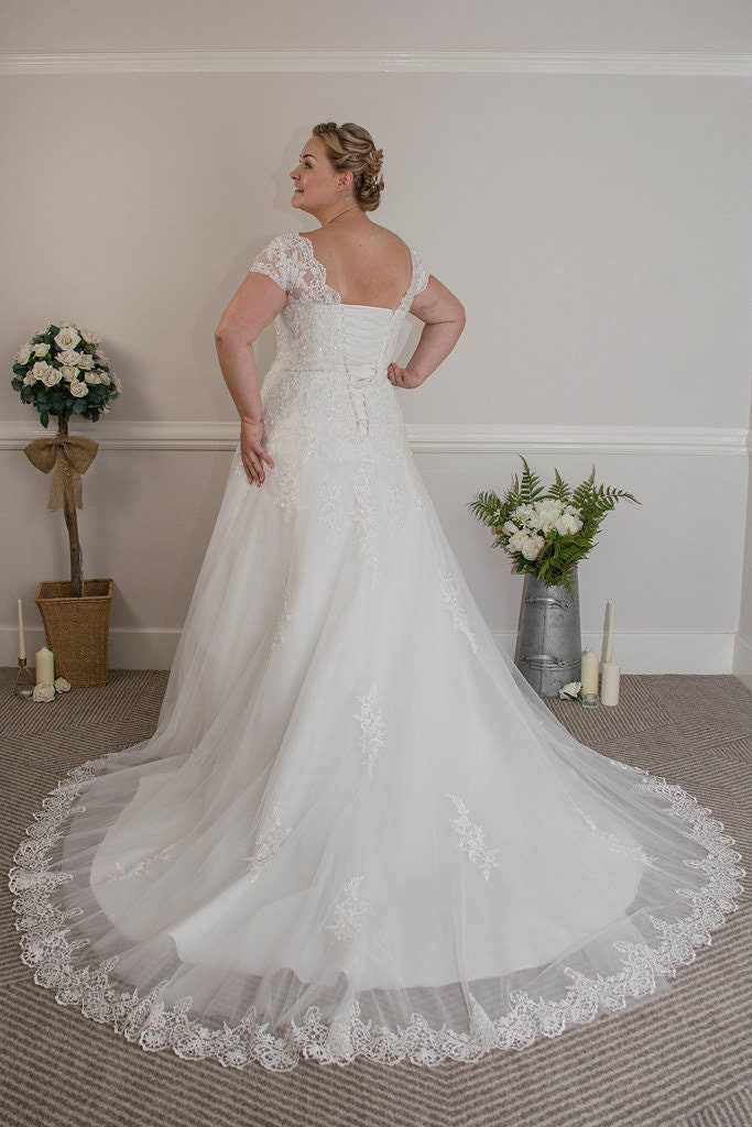 A Line Ivory Lace V Neck Wedding Dress Long Bridal Gown