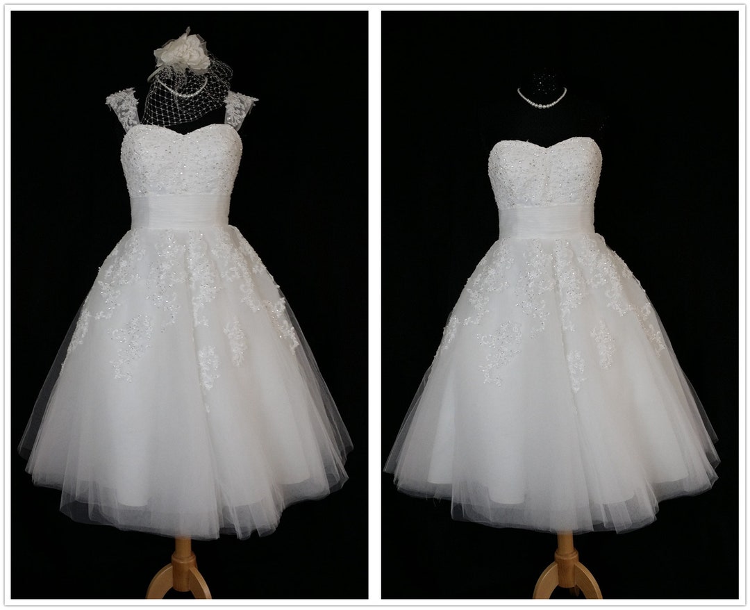 Ivory Strapless Tea Length Formal Dresses with Split