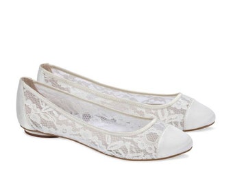 Ivory Mesh Lace Flat Ballerinas Wedding/Bridal Shoes UK 3 4 5 7 8 ~ BNWT