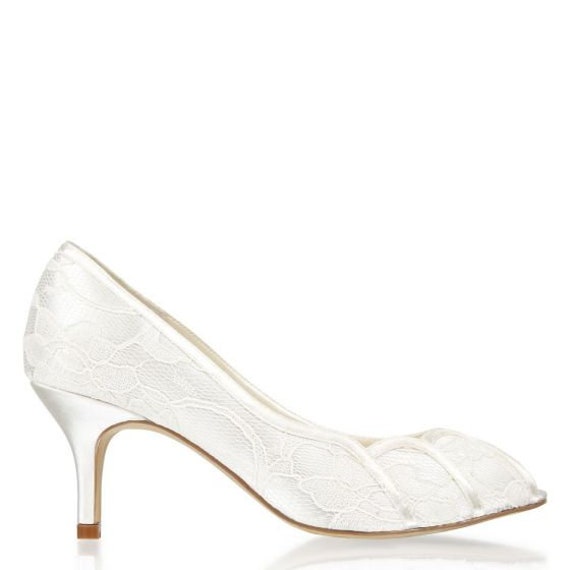 Ivory Lace Mid Heel Peep Toe Wedding 