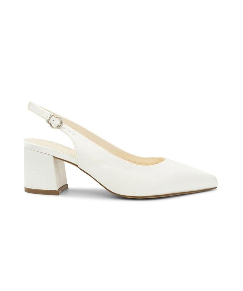 BNWB Ivory Satin Wide Fit Sling Back Low Heel Mid Block Court Heels Wedding Bridal Shoes UK 3 4 5 6 7 8 9 image 4
