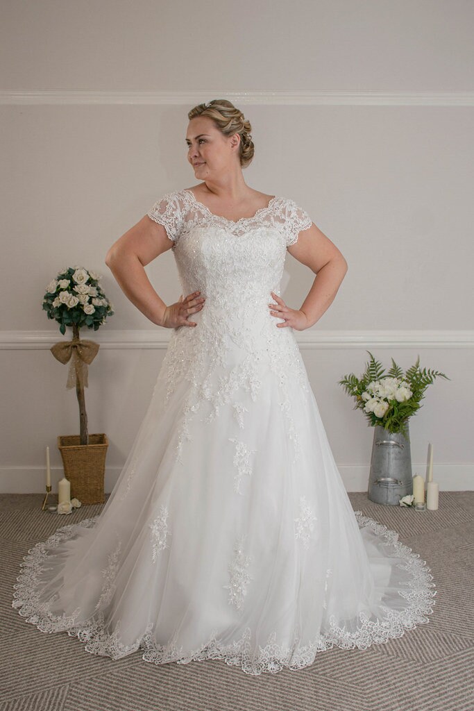 Elegant Ivory A-Line Wedding Dress V-Neck Lace and Tulle Gown