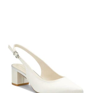 BNWB Ivory Satin Wide Fit Sling Back Low Heel Mid Block Court Heels Wedding Bridal Shoes UK 3 4 5 6 7 8 9 image 3